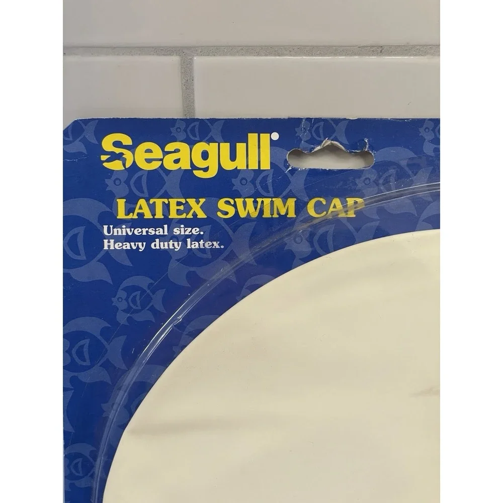 Vintage Seagull Heavy‎ Duty Latex Swim Cap White Universal Adult Size New Sealed